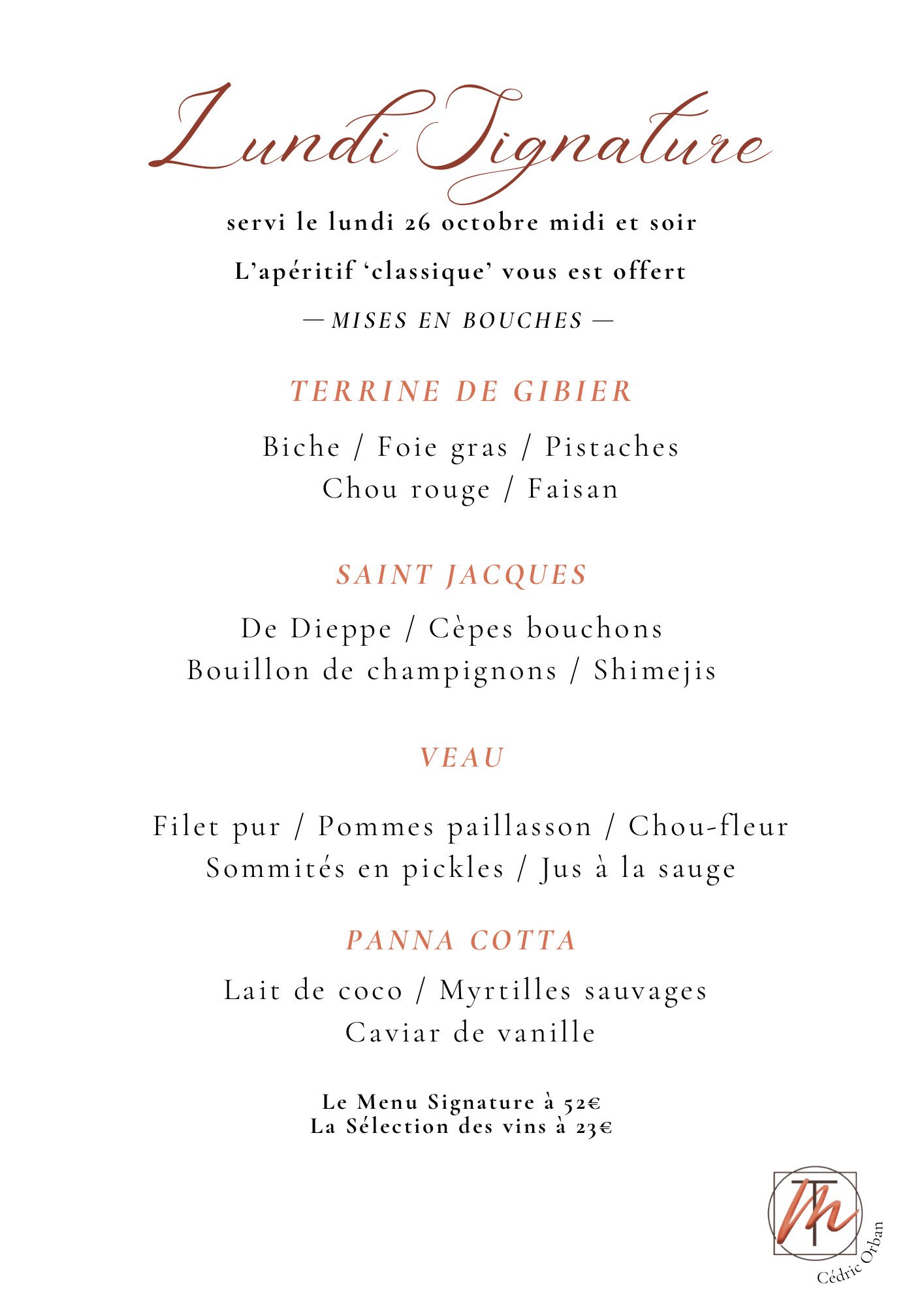Le menu du Lundi Signature